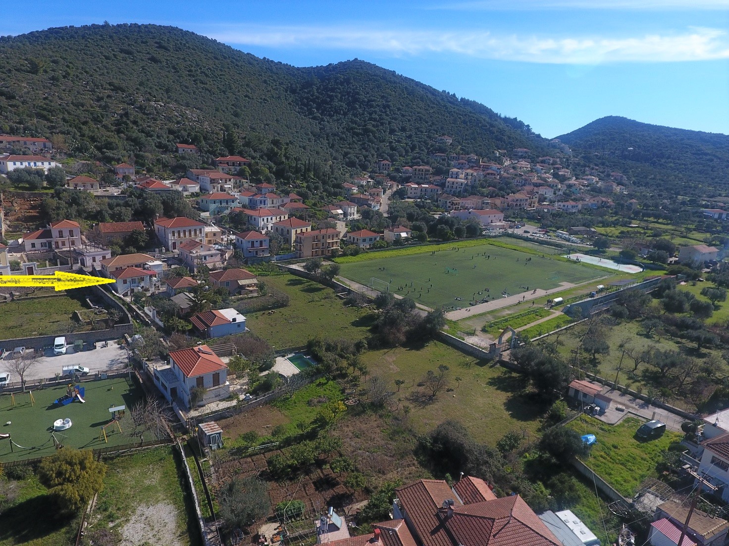 Aerial views of house for sale on Ithaca Greece, Vathi