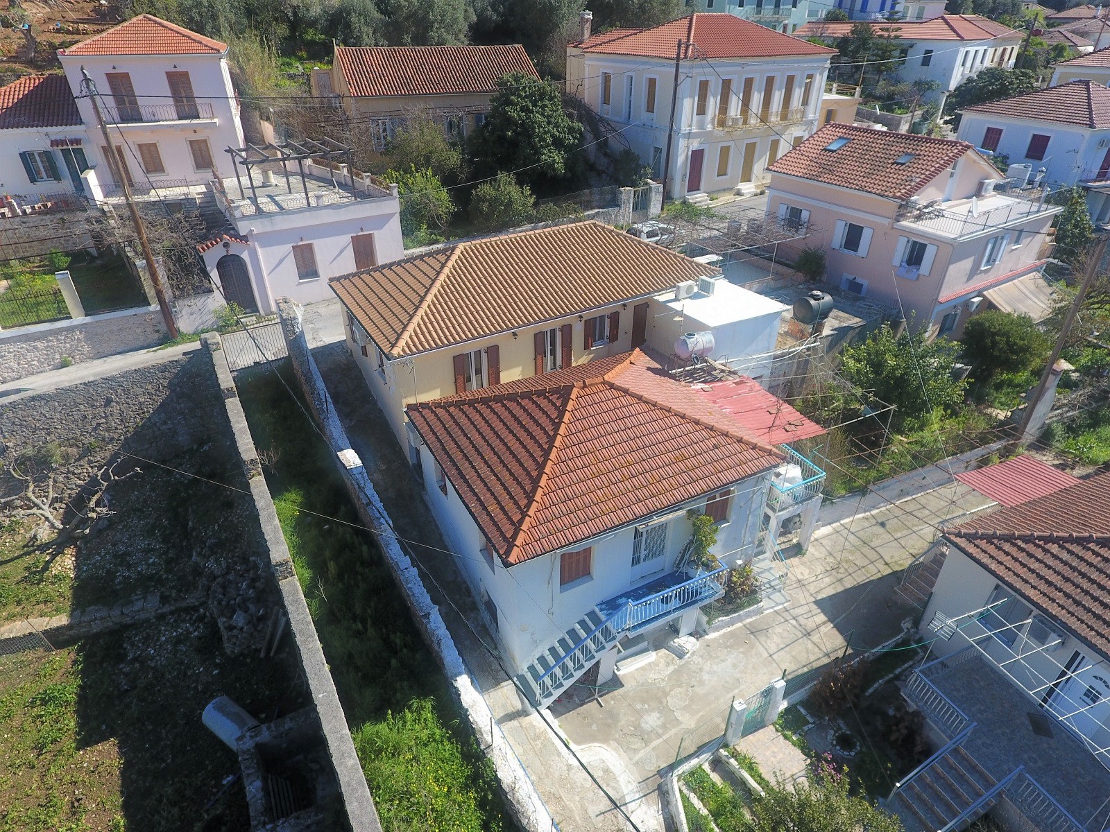 Aerial views of house for sale on Ithaca Greece, Vathi