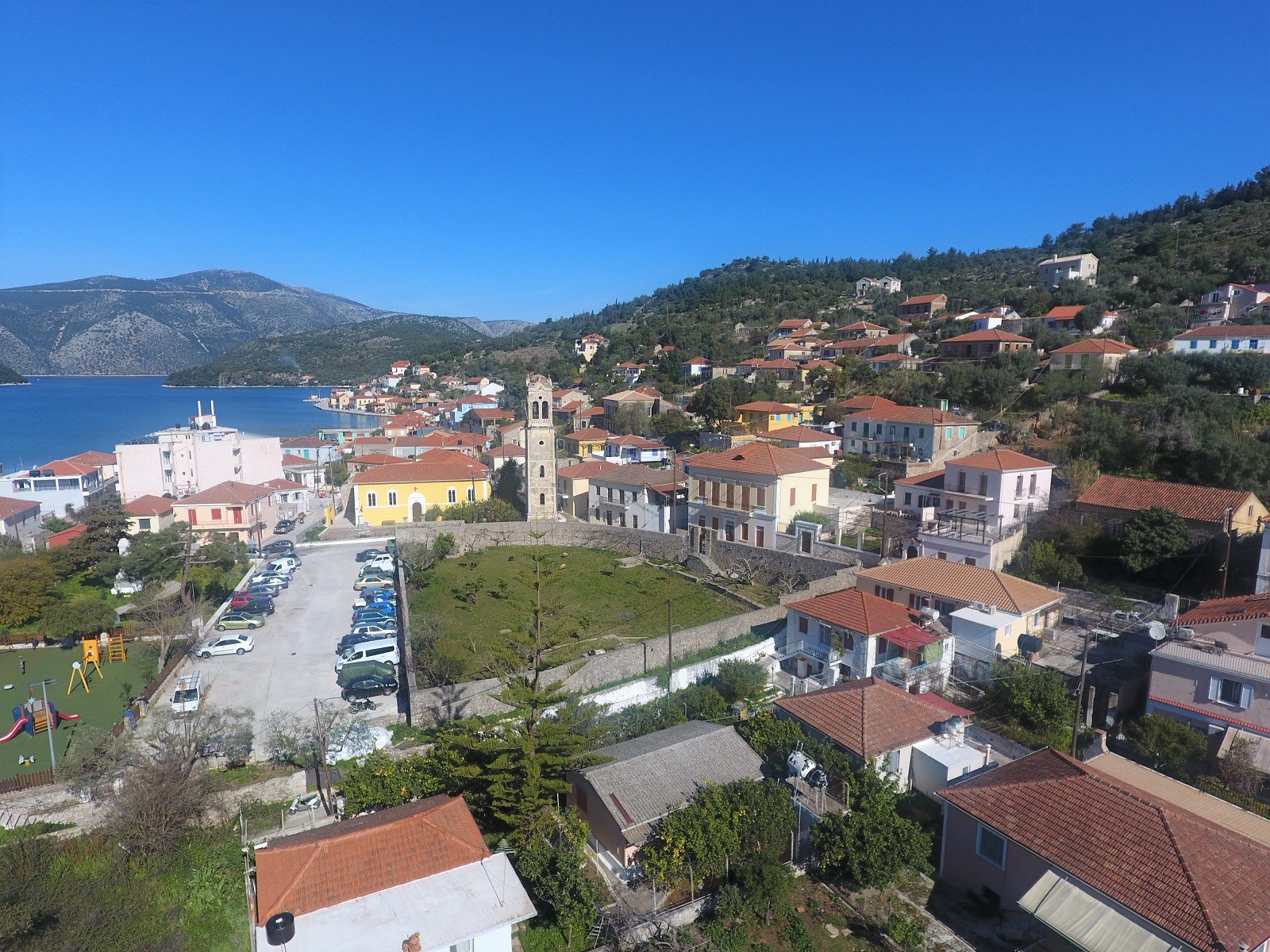 Aerial views of house for sale on Ithaca Greece, Vathi