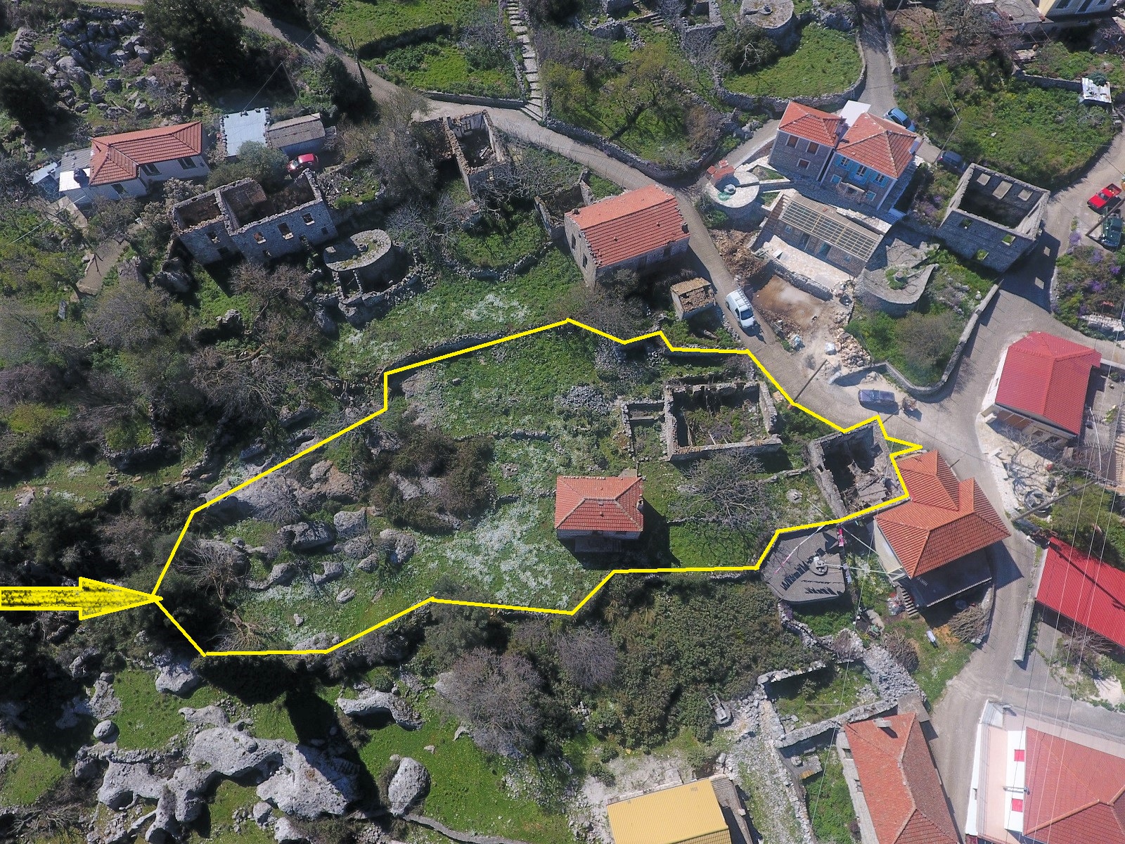 Aerial views of house for sale Ithaca Greece, Anoghi