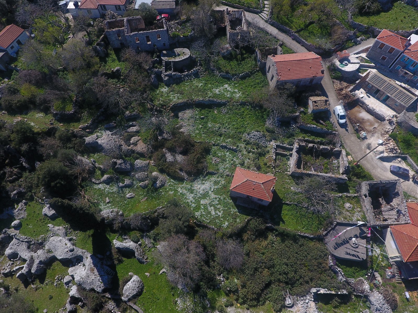 Aerial views of house for sale Ithaca Greece, Anoghi