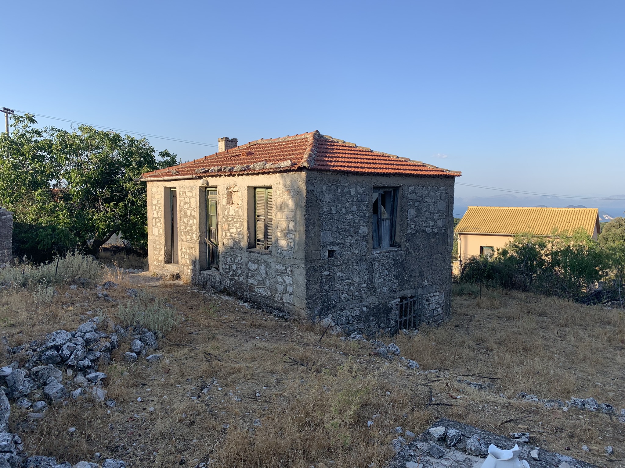 Aerial view of house for sale Ithaca Greece, Anoghi