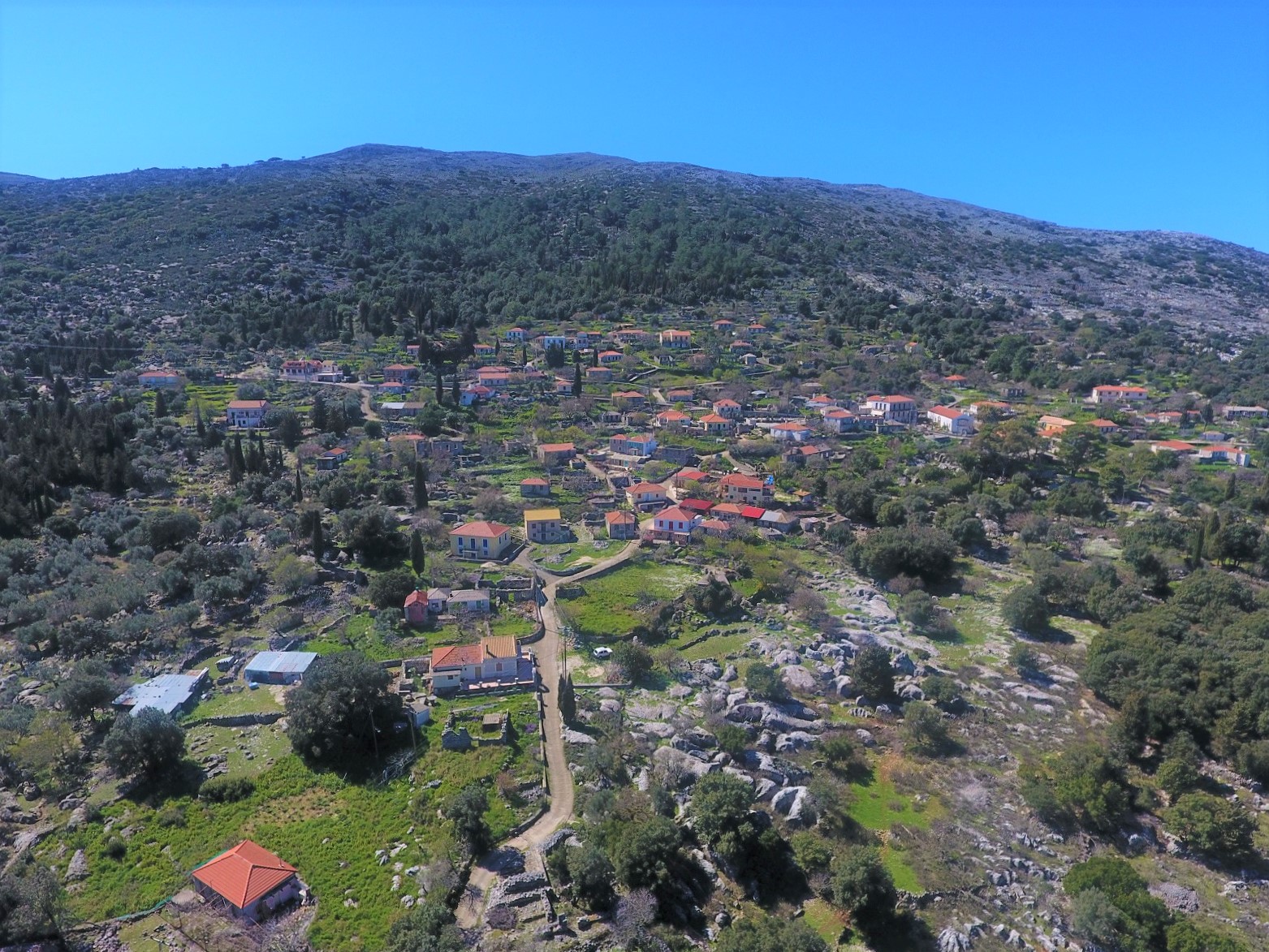 Aerial view of house for sale Ithaca Greece, Anoghi