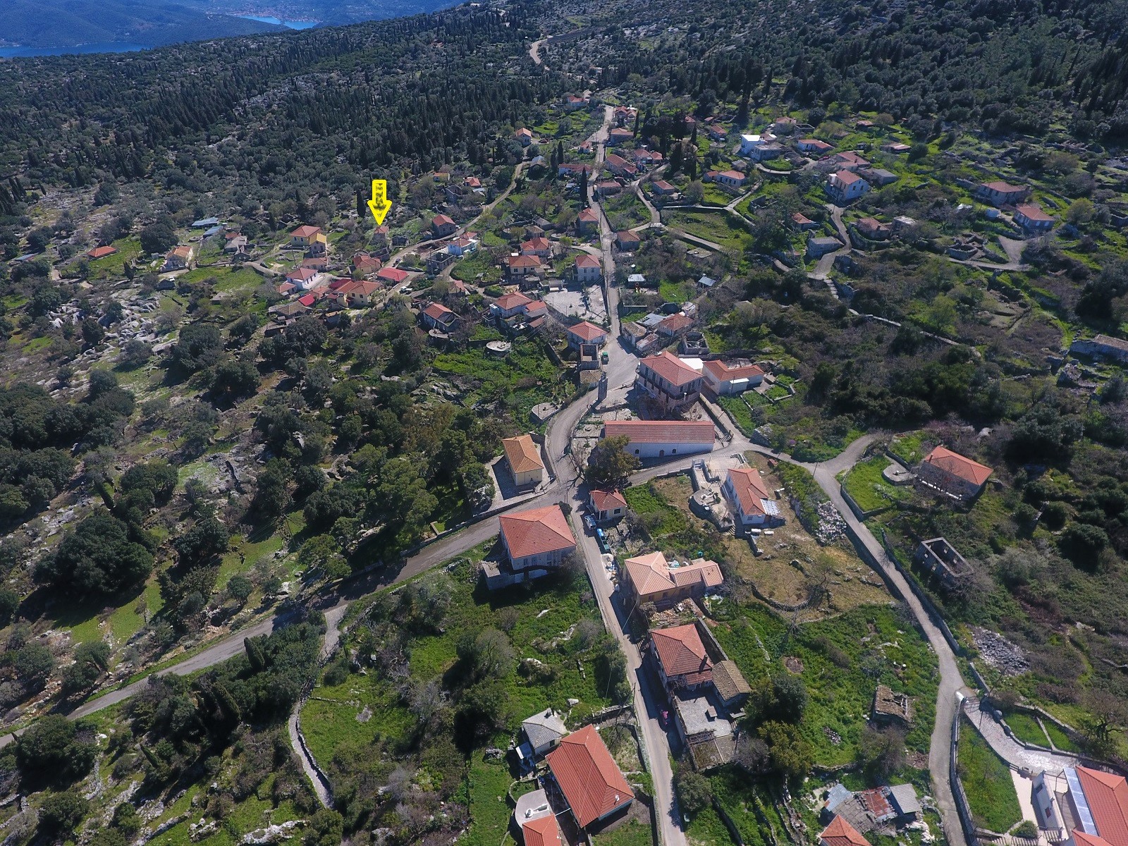 Aerial view of house for sale Ithaca Greece, Anoghi