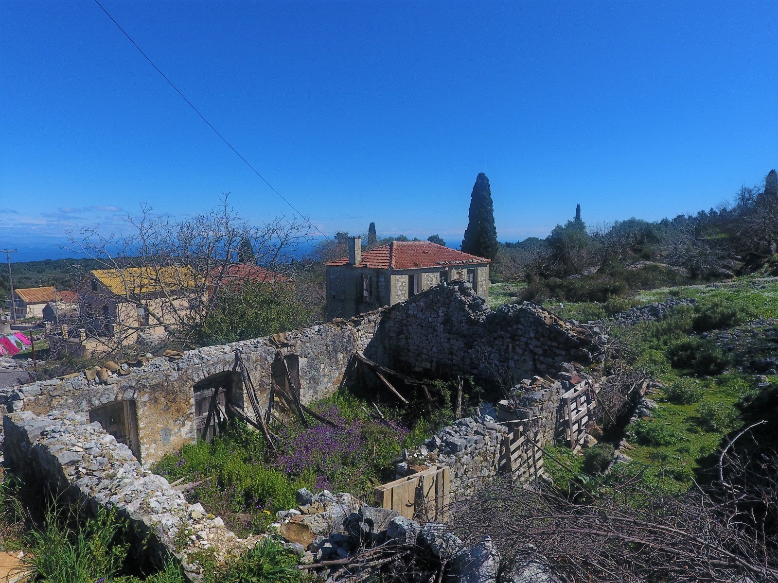 Aerial view of house for sale Ithaca Greece, Anoghi