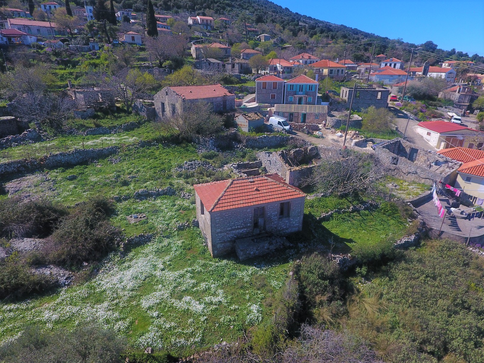 Aerial view of house for sale Ithaca Greece, Anoghi
