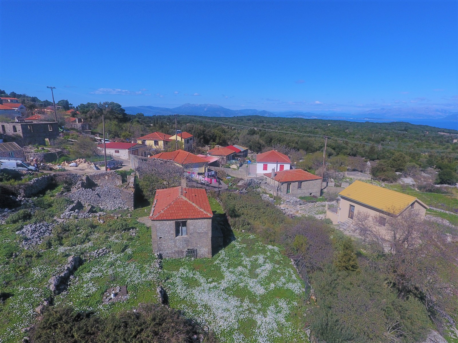 Aerial view of house for sale Ithaca Greece, Anoghi