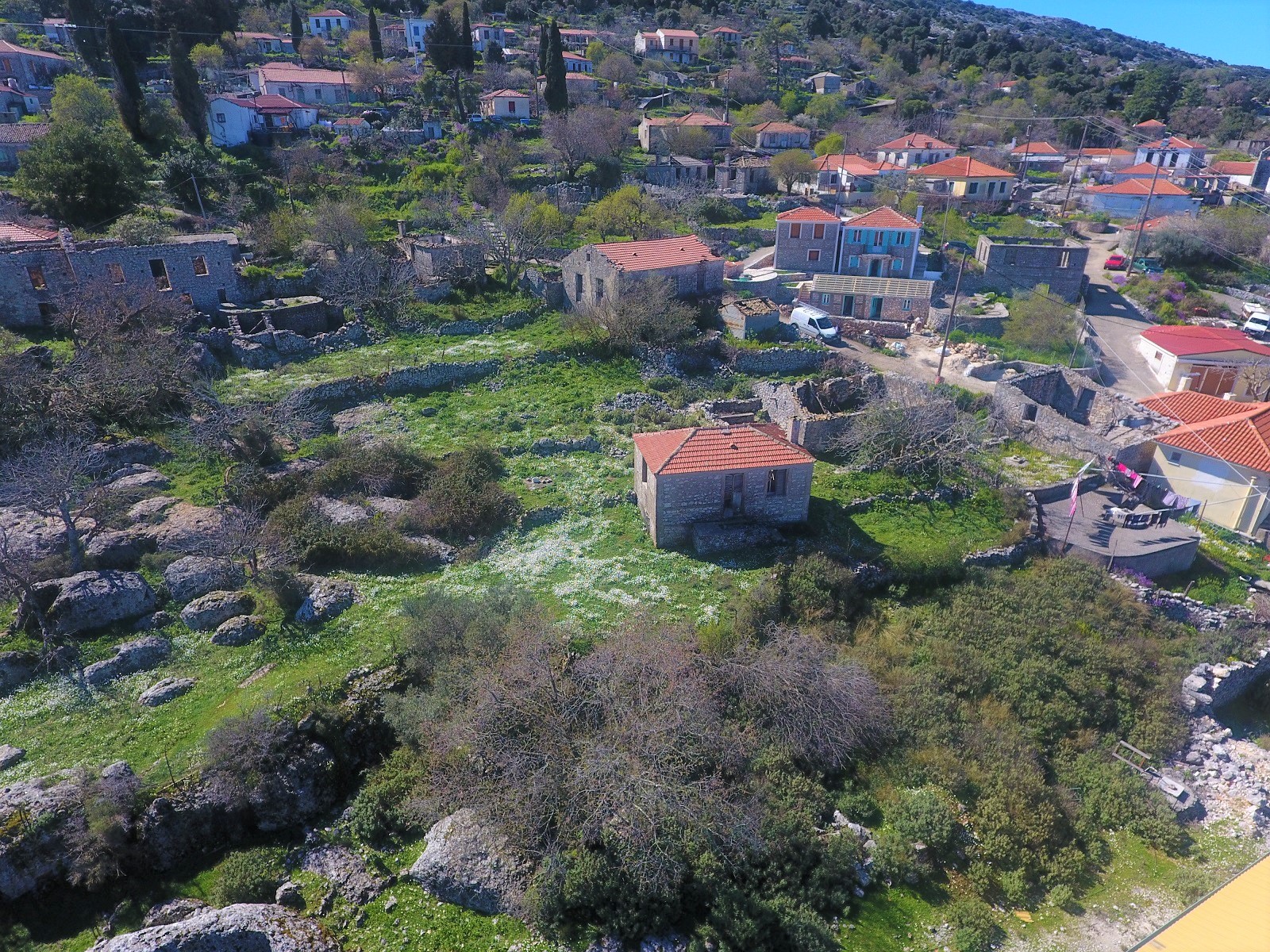 Aerial view of house for sale Ithaca Greece, Anoghi