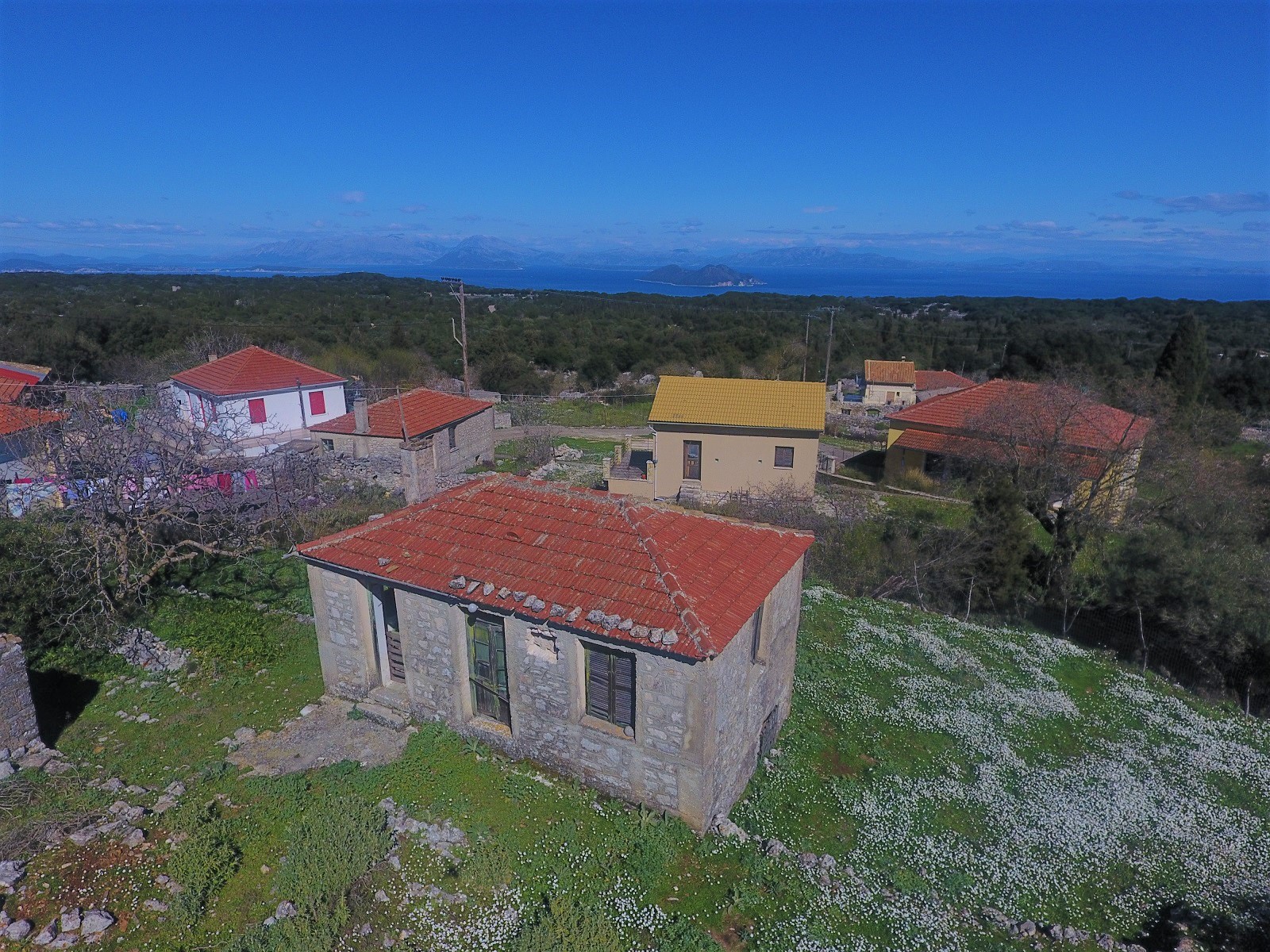 Aerial view of house for sale Ithaca Greece, Anoghi