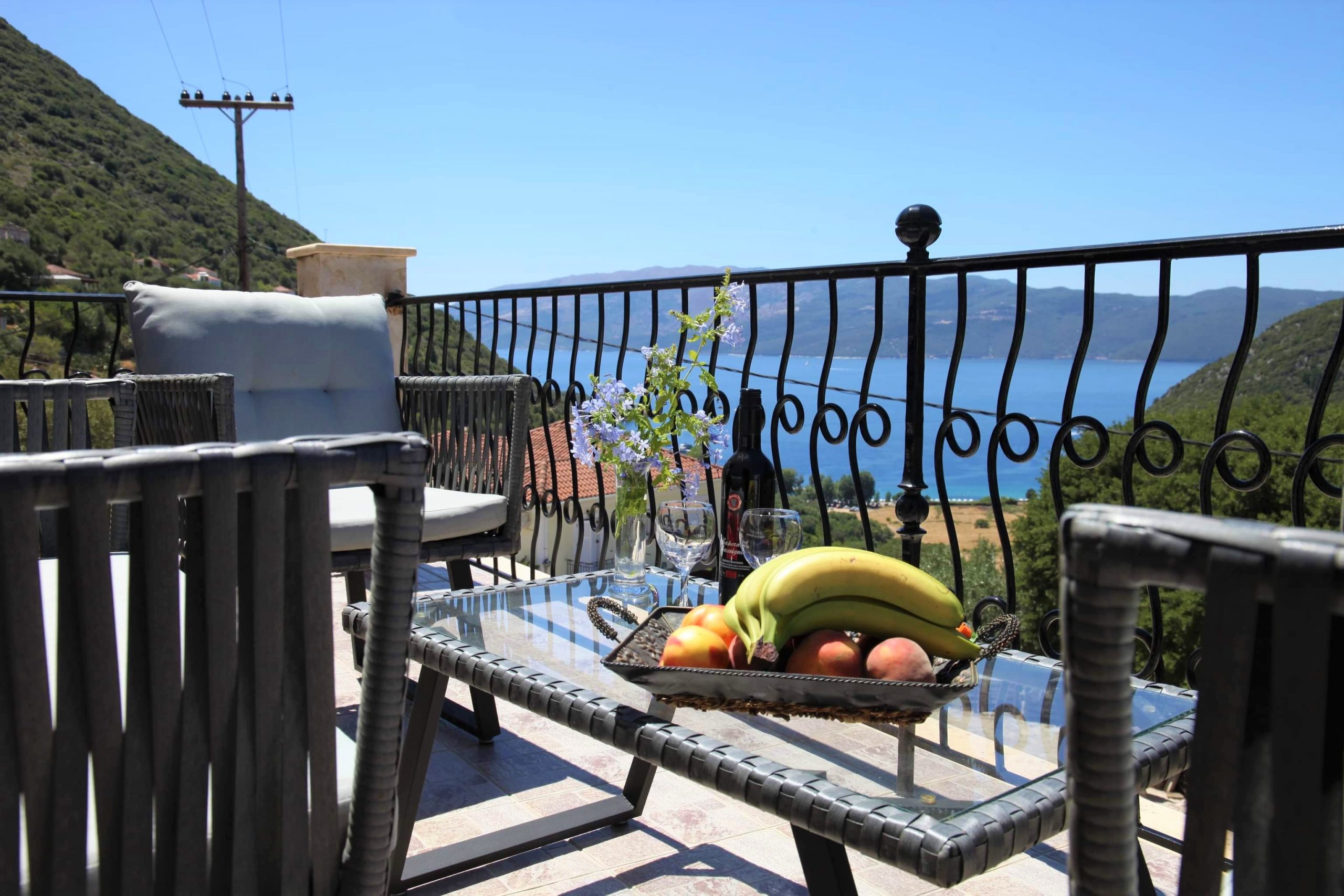 Balcony views of house for rent on Ithaca Greece, Stavros