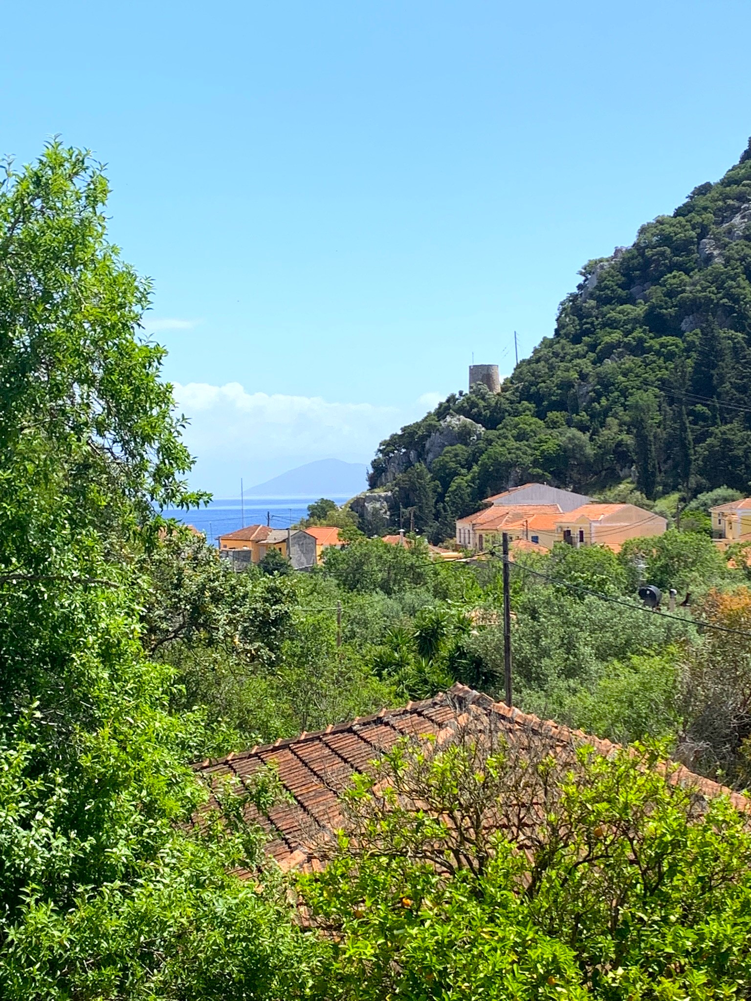 Outdoor spaces and views of house for sale on Ithaca Greece, Frikes