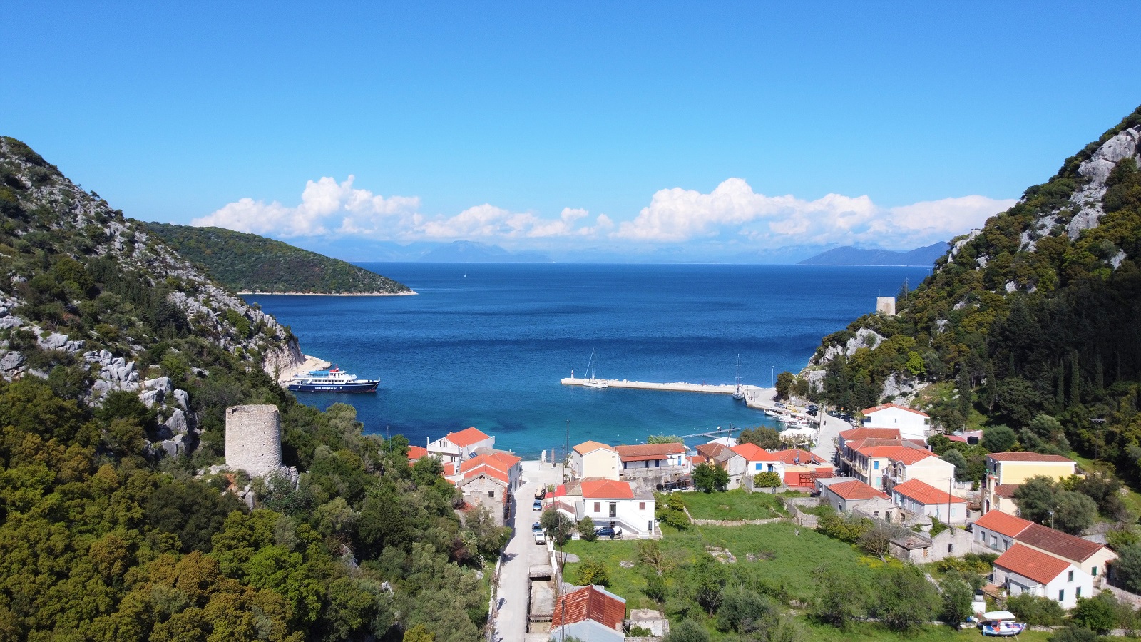 Aerial view of house for sale Ithaca Greece, Frikes