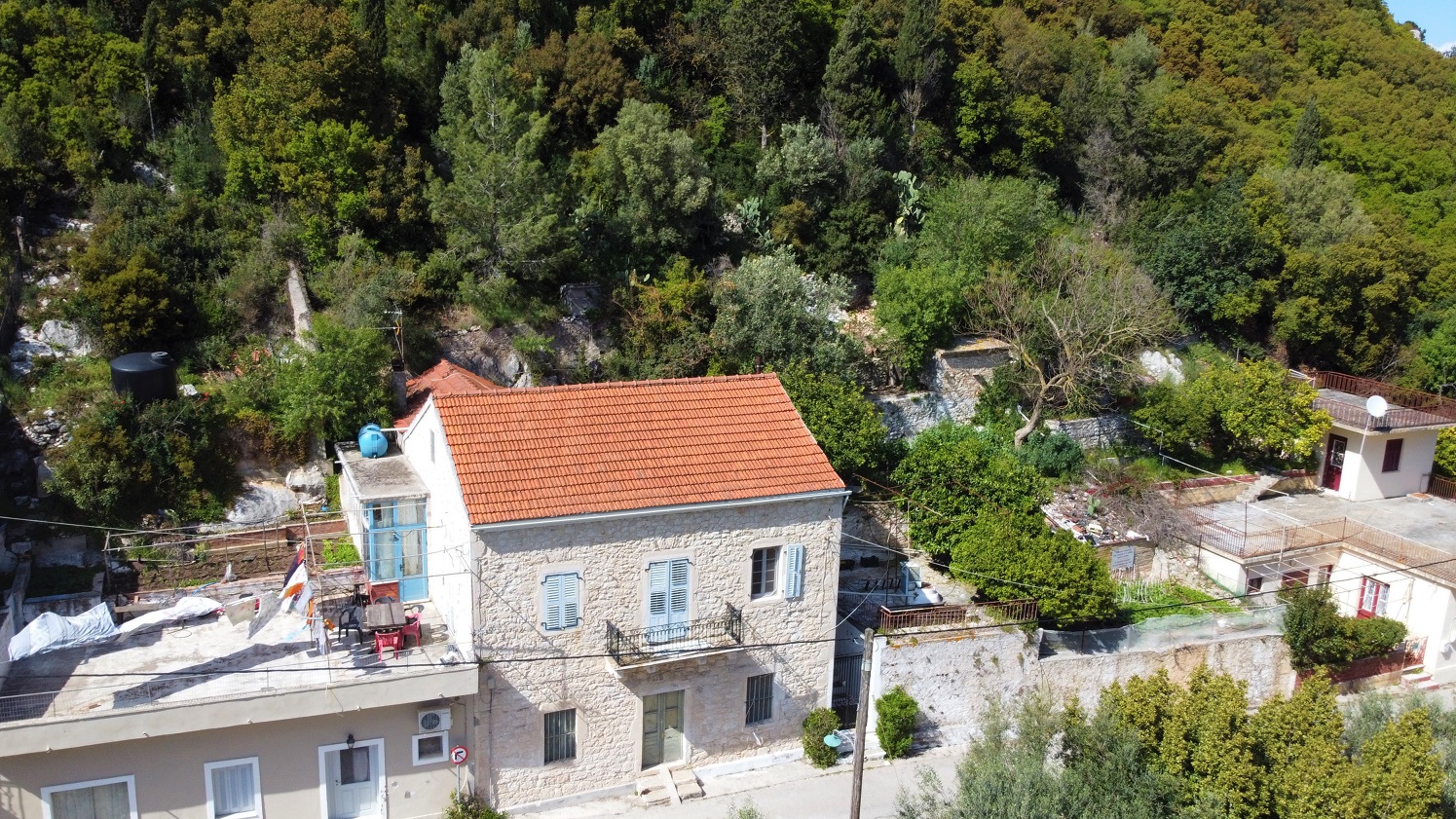 Aerial view of house for sale Ithaca Greece, Frikes
