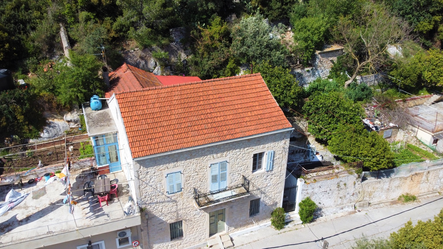 Aerial view of house for sale Ithaca Greece, Frikes