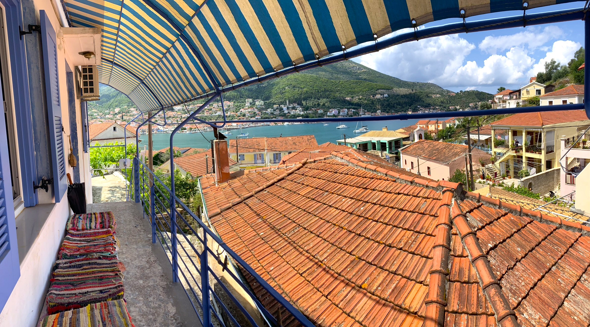 Balcony and views of house for sale on Ithaca Greece, Vathi