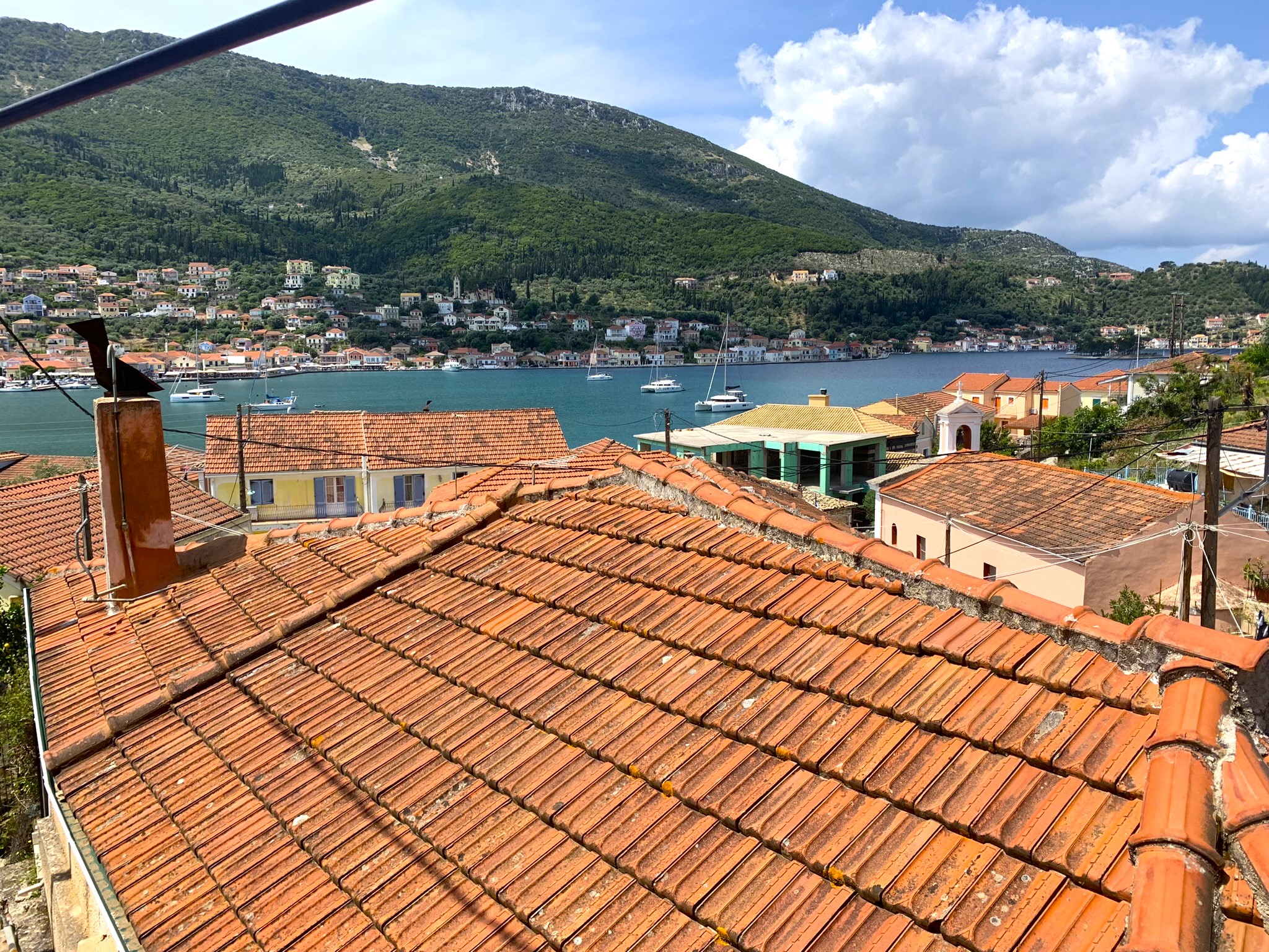 Balcony and views of house for sale on Ithaca Greece, Vathi