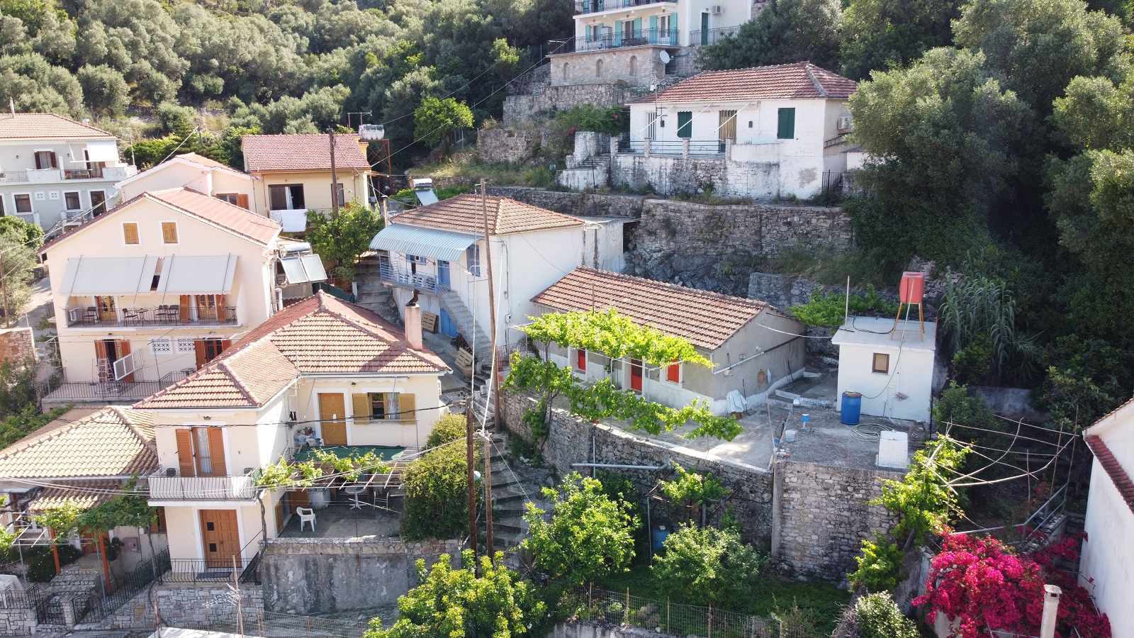Aerial views of house for sale on Ithaca Greece, Vathi