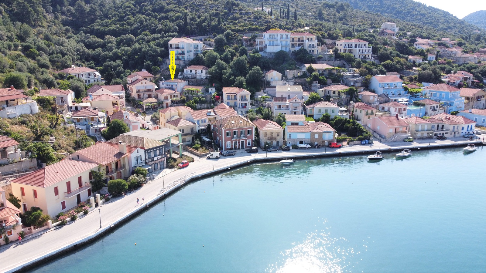 Aerial views of house for sale on Ithaca Greece, Vathi