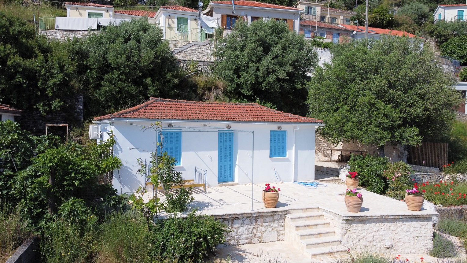 Aerial views of house for sale on Ithaca Greece, Perachori