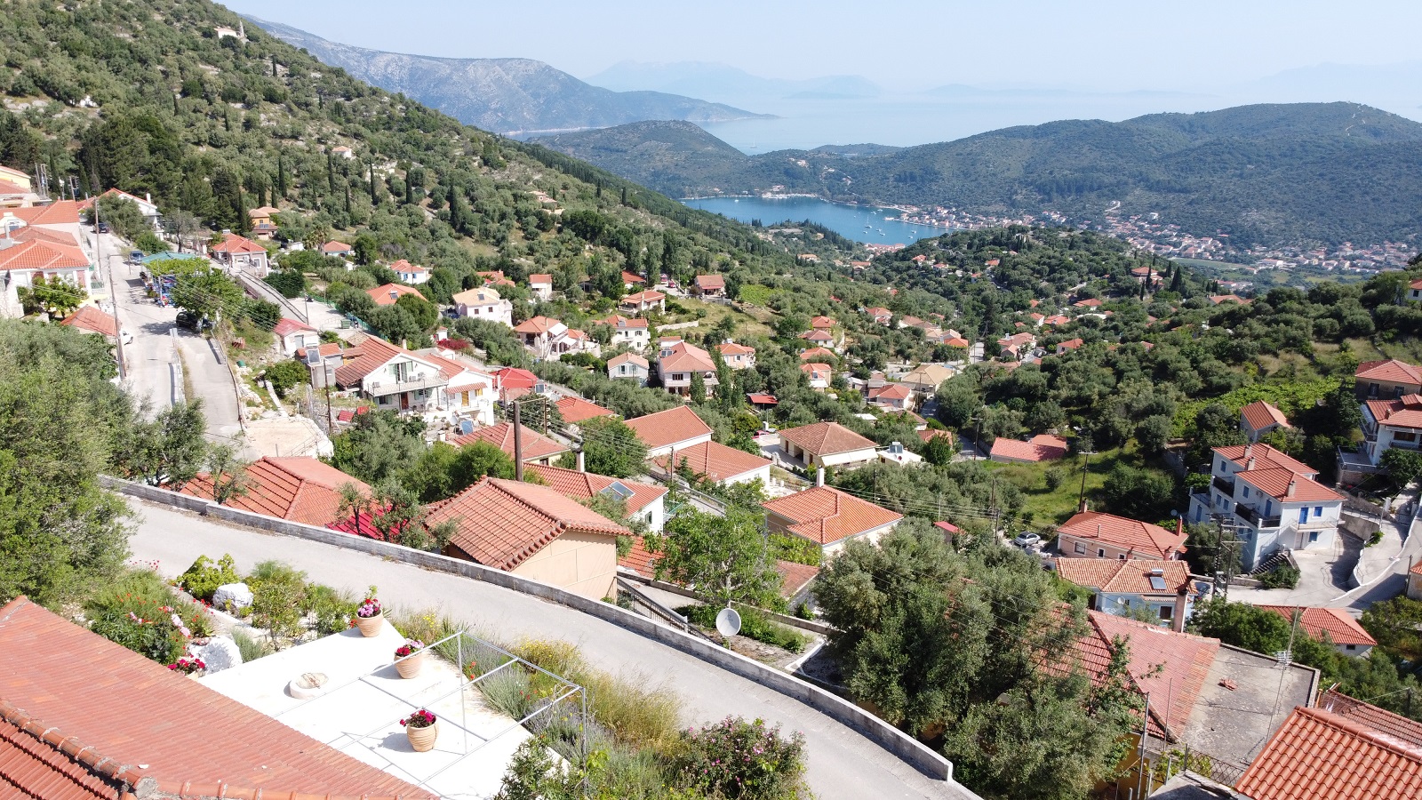 Aerial views of house for sale on Ithaca Greece, Perachori