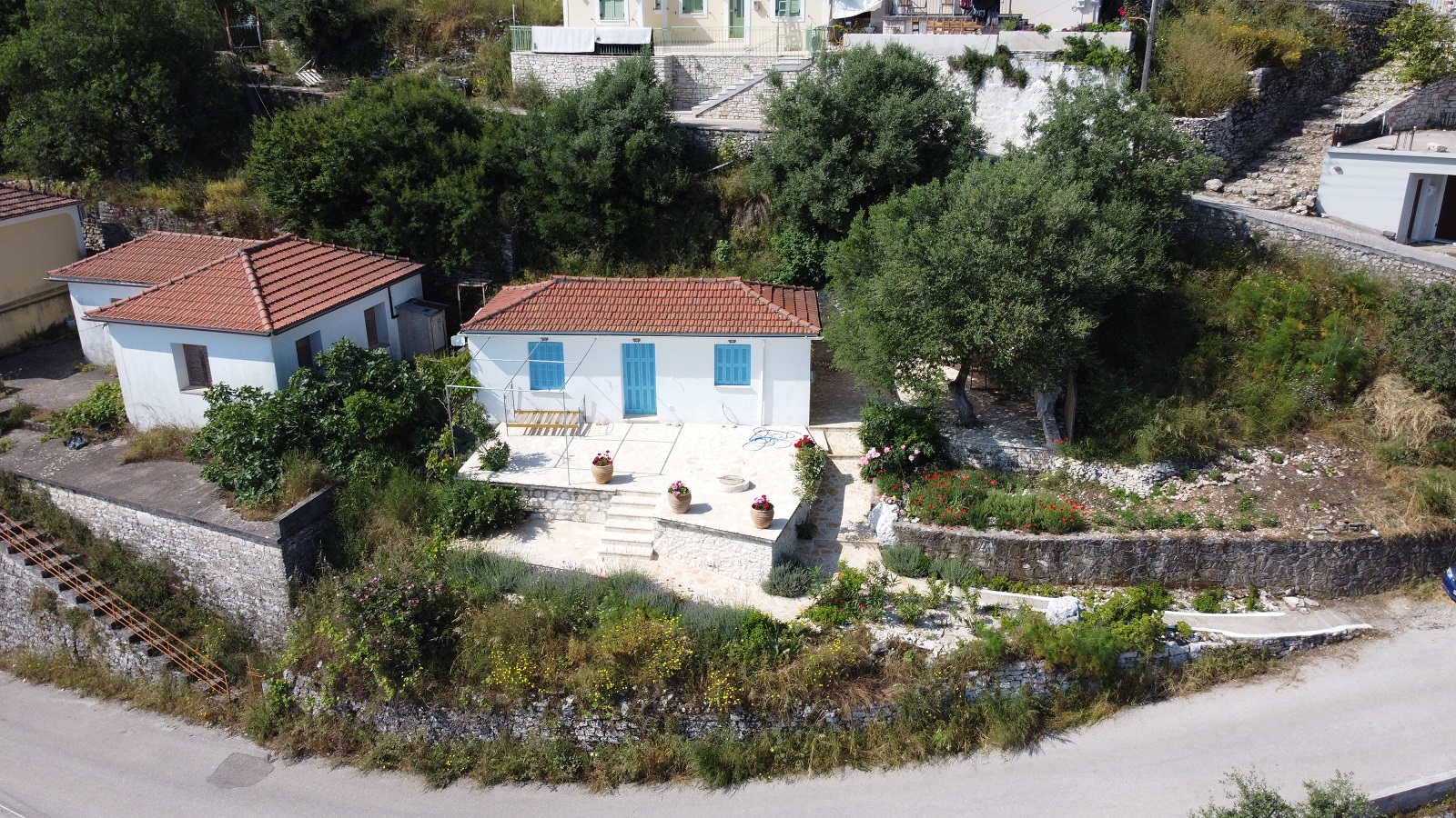 Aerial views of house for sale on Ithaca Greece, Perachori