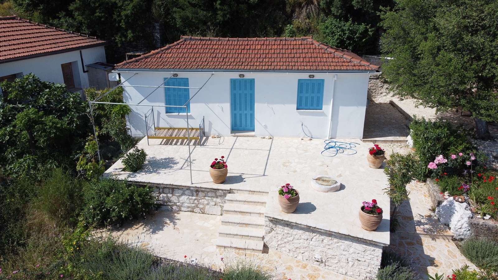 Aerial views of house for sale on Ithaca Greece, Perachori