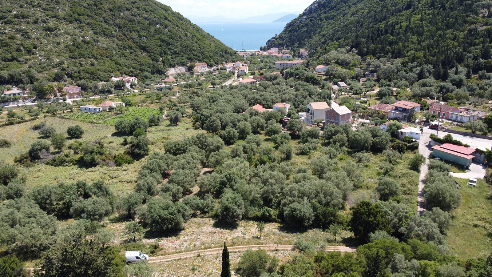Aerial views of plot for sale on Ithaca Greece, Frikes