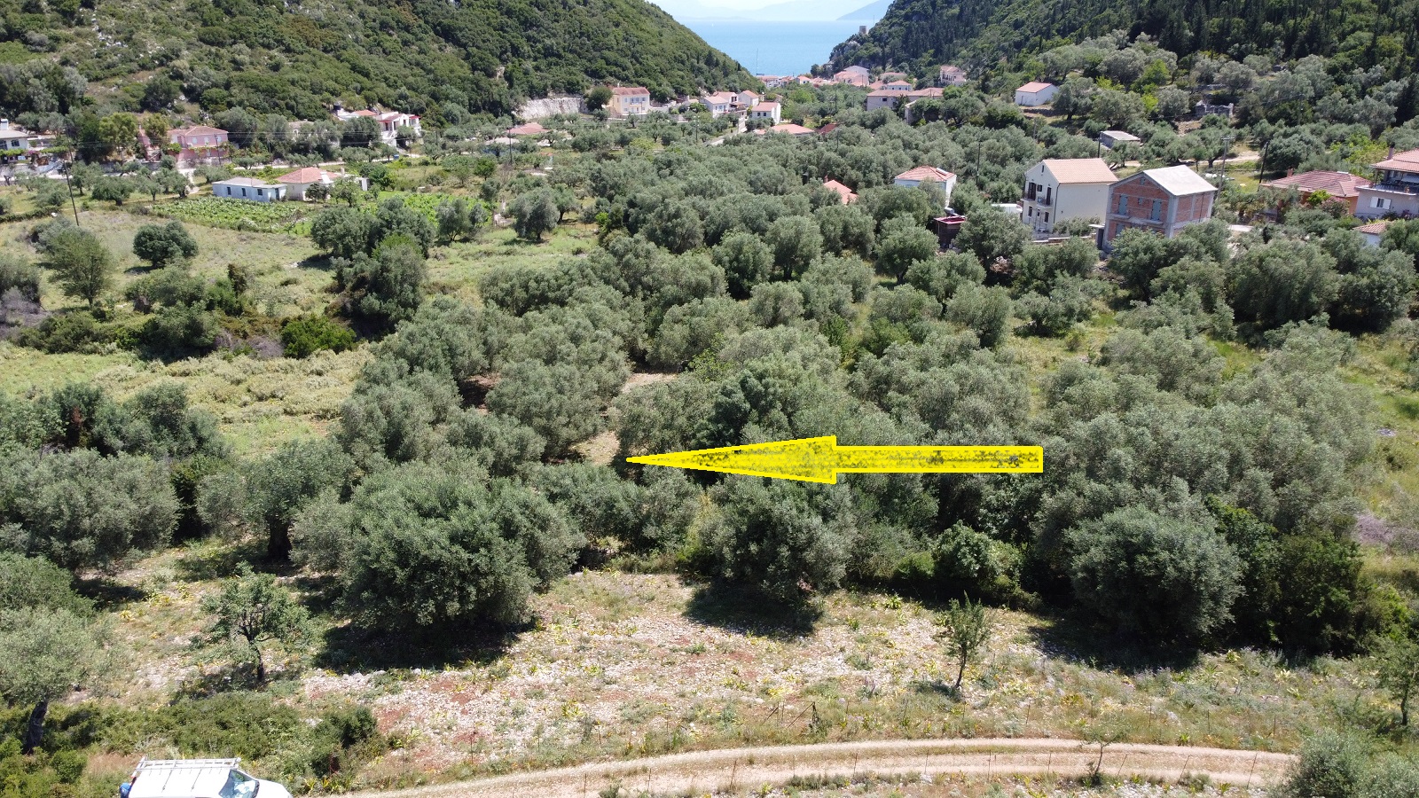 Aerial views of plot for sale on Ithaca Greece, Frikes