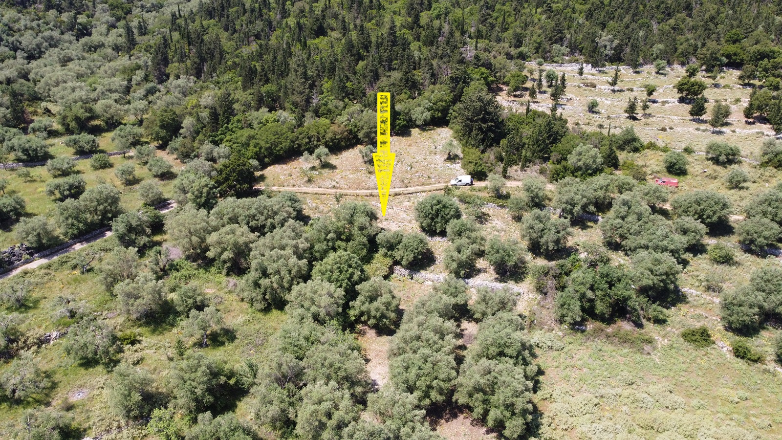 Aerial views of plot for sale on Ithaca Greece, Frikes