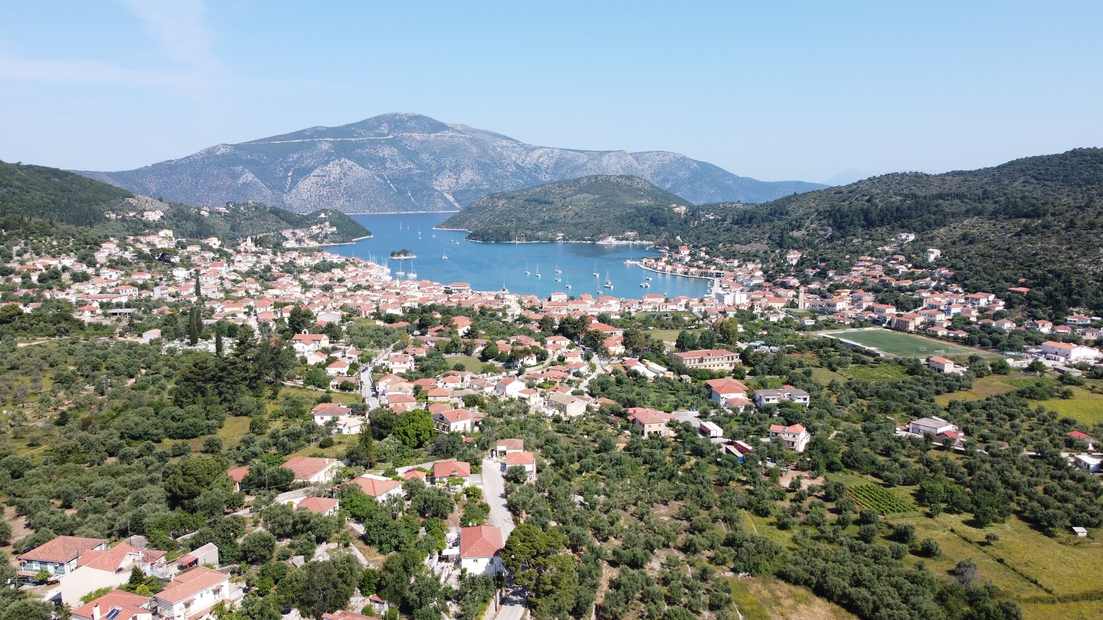 Aerial views of land for sale on Ithaca Greece, Vathi