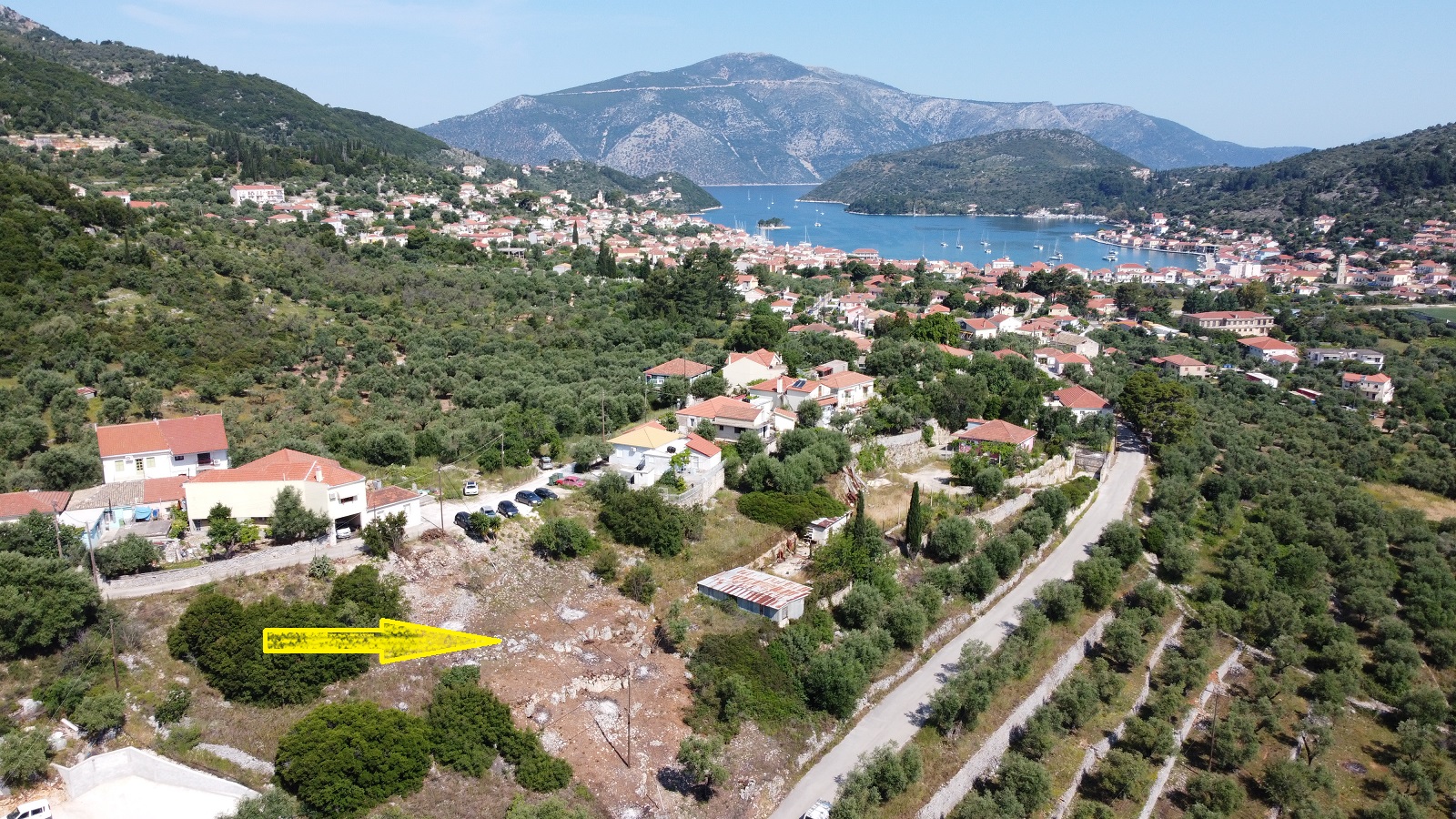 Aerial views of land for sale on Ithaca Greece, Vathi