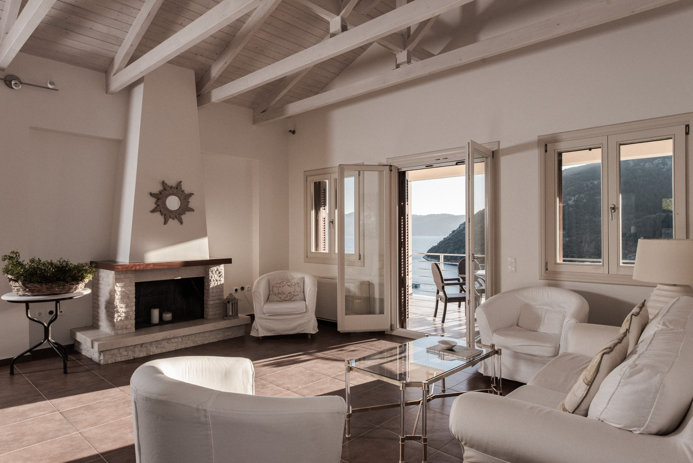 Living room area of villa for rent on Ithaca Greece, Stavros