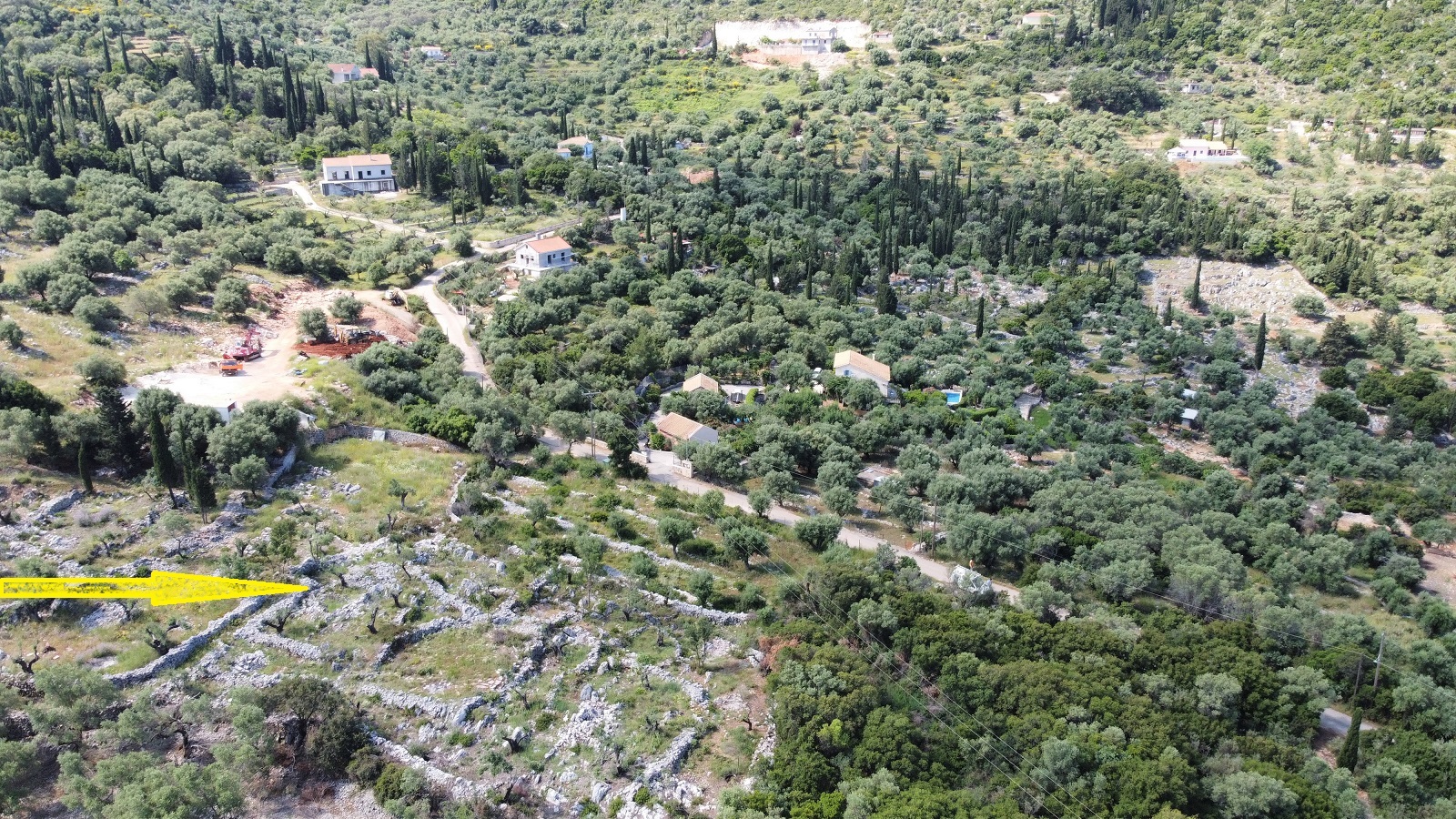 Aerial views of plot for sale on Ithaca Greece, Vathi