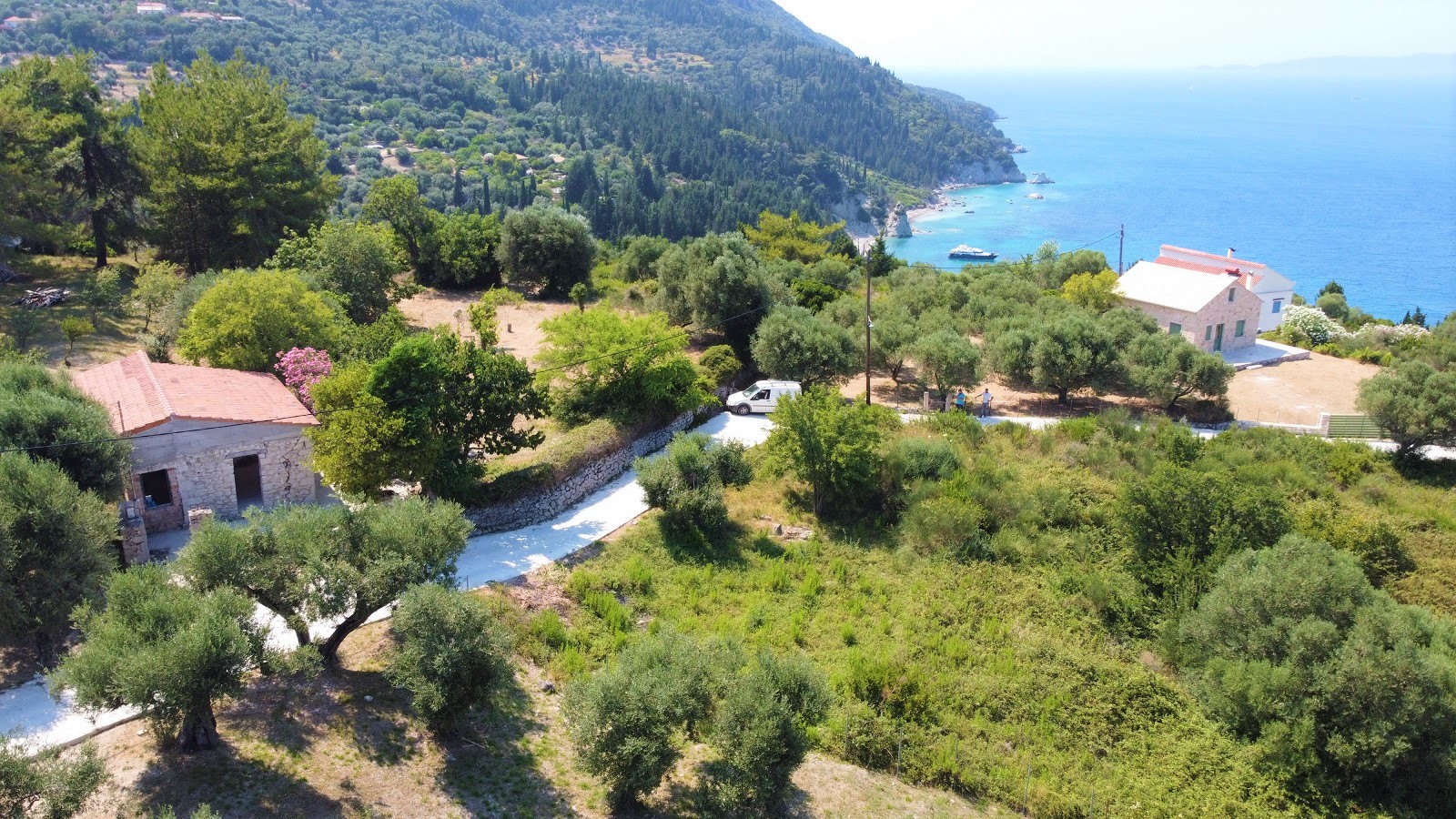 Drone of house for sale on Ithaca Greece, Ag saranta
