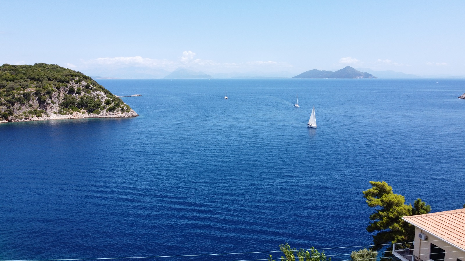Aerial views of house for sale on Ithaca Greece, Kioni