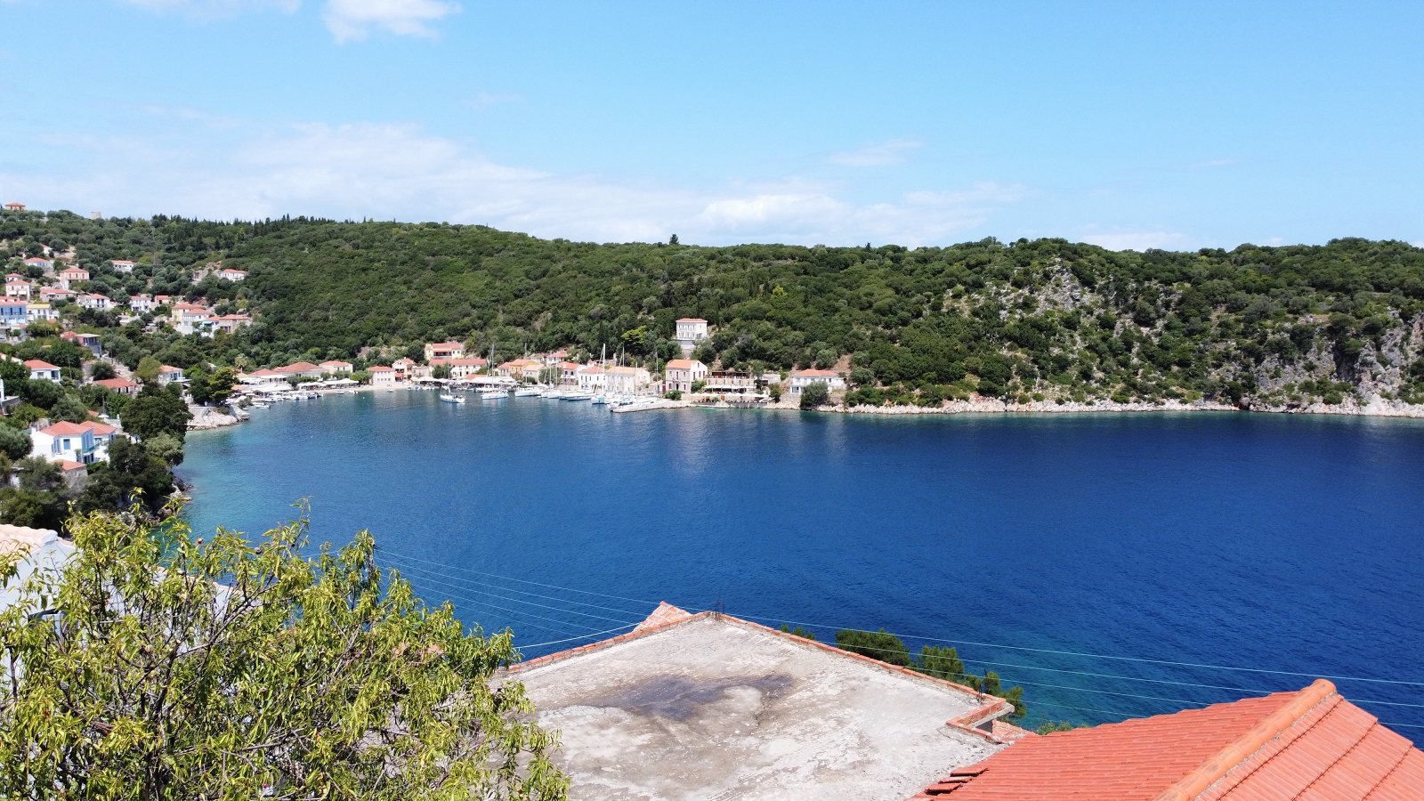 Aerial views of house for sale on Ithaca Greece, Kioni