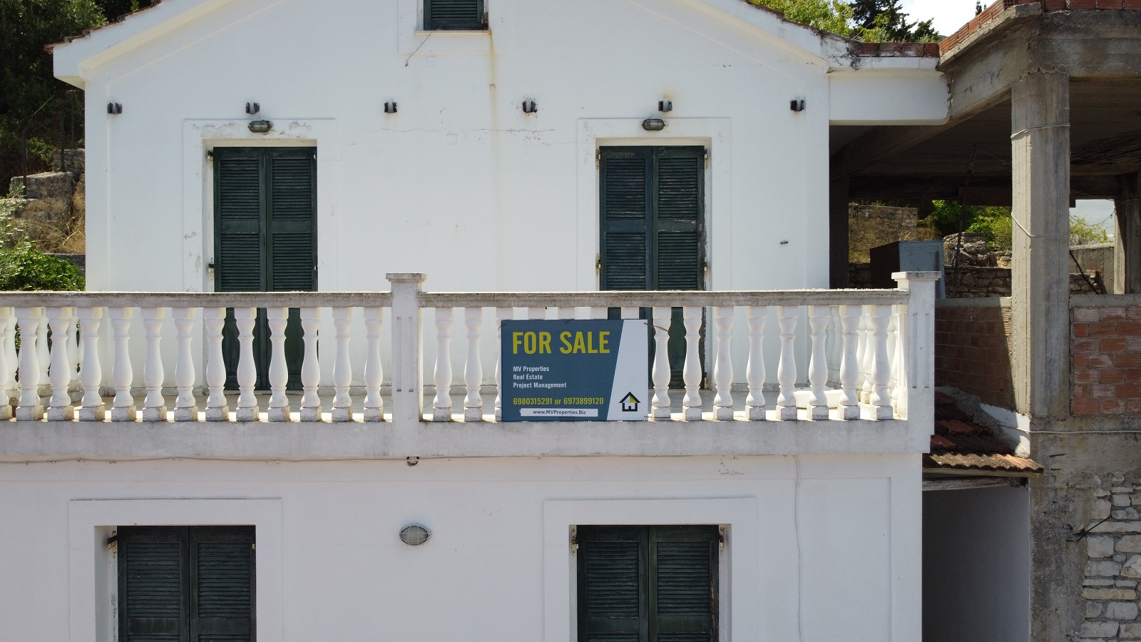Aerial views of house for sale on Ithaca Greece, Kioni