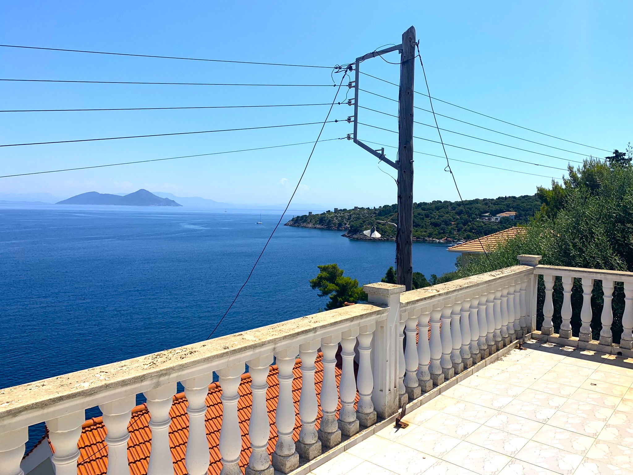 Balcony views of house for sale on Ithaca Greece, Kioni