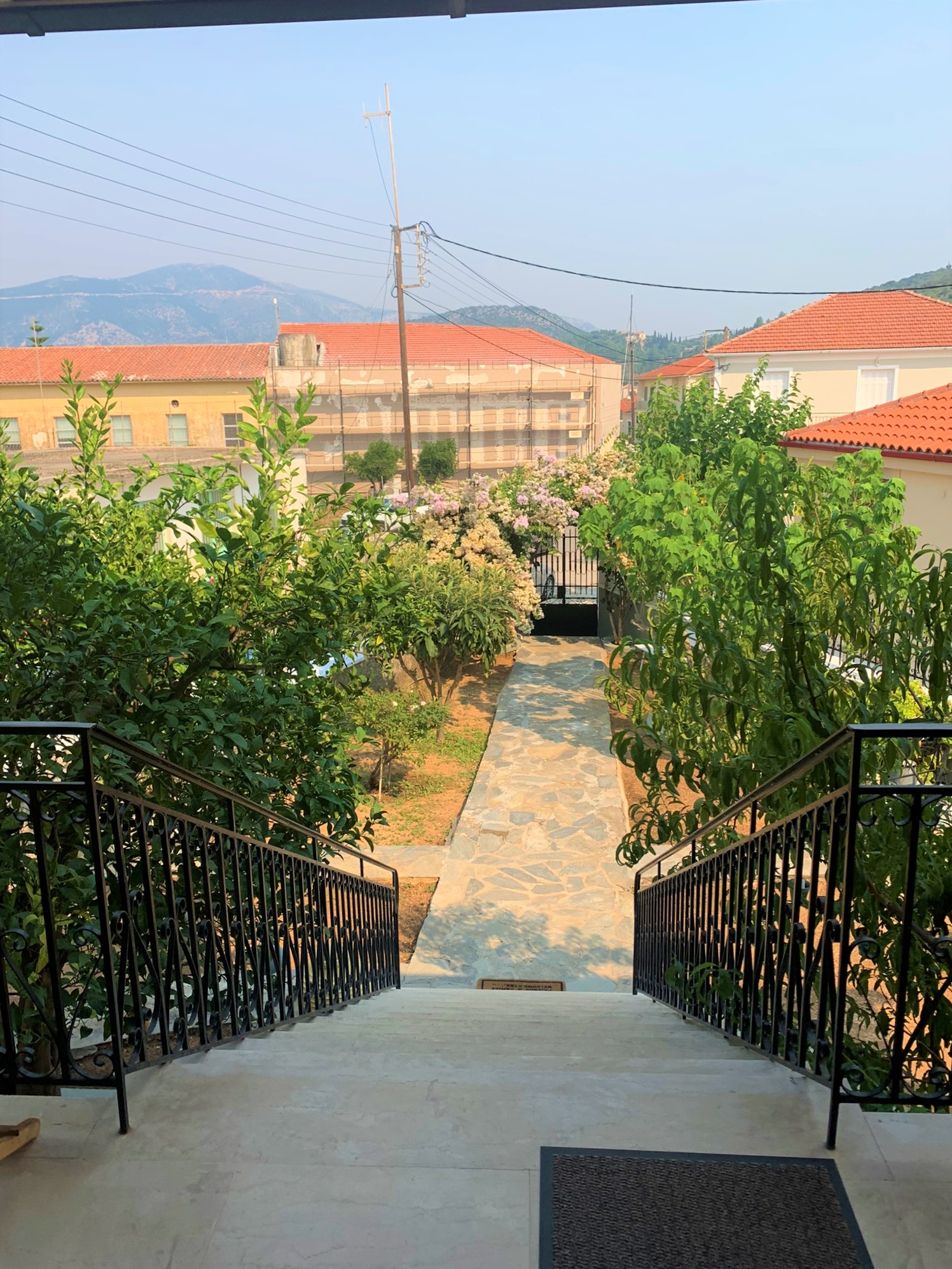 External stairs leading to the gate of house for sale on Ithaca Greece, Vathi
