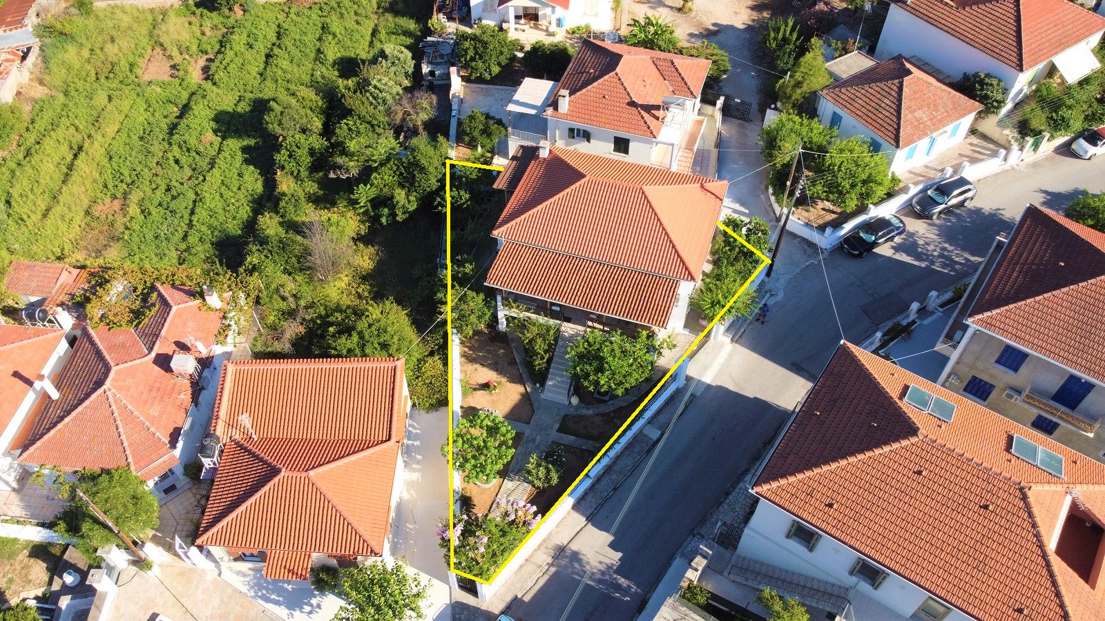 Aerial view of house for sale on Ithaca, Greece, Vathi
