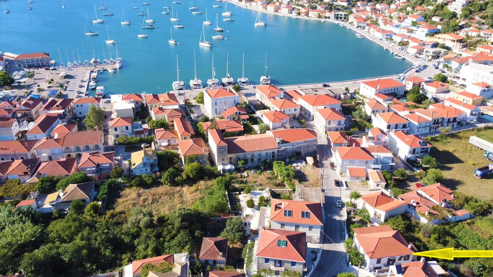 Aerial view of house for sale on Ithaca, Greece, Vathi