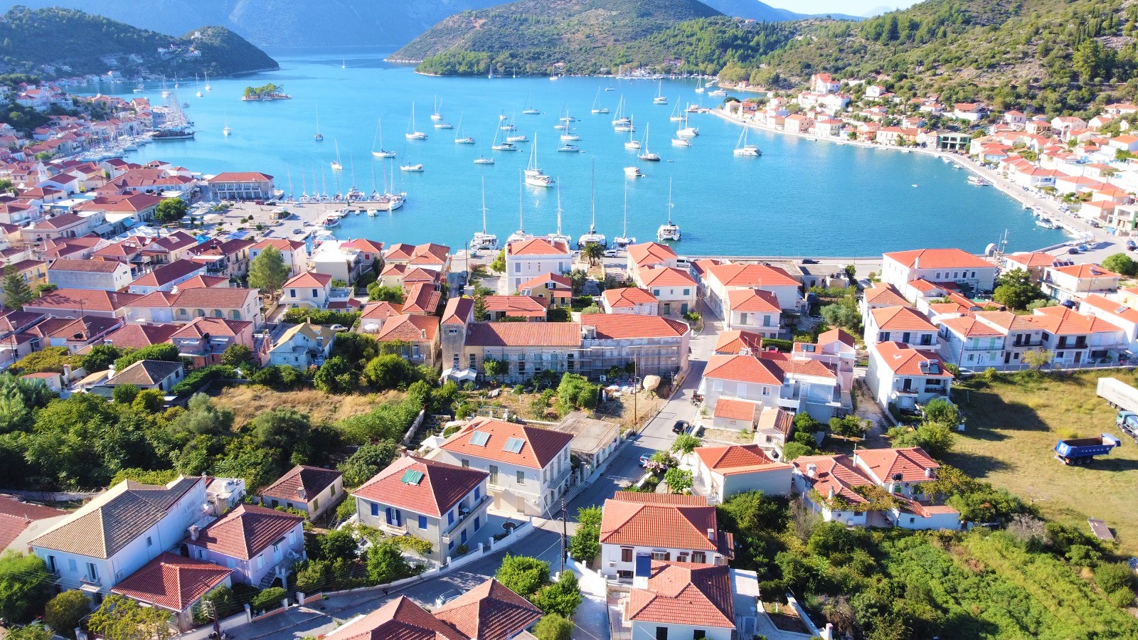 Aerial view of house for sale on Ithaca, Greece, Vathi