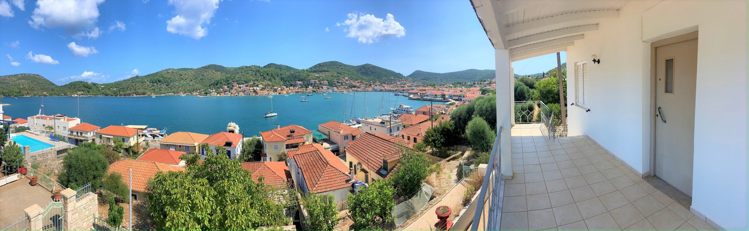 Balcony views of house for sale on Ithaca Greece, Vathi