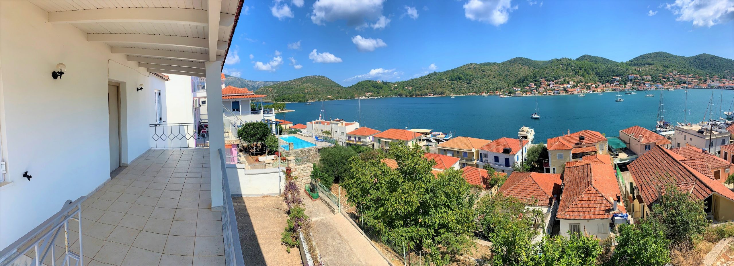 Balcony views of house for sale on Ithaca Greece, Vathi