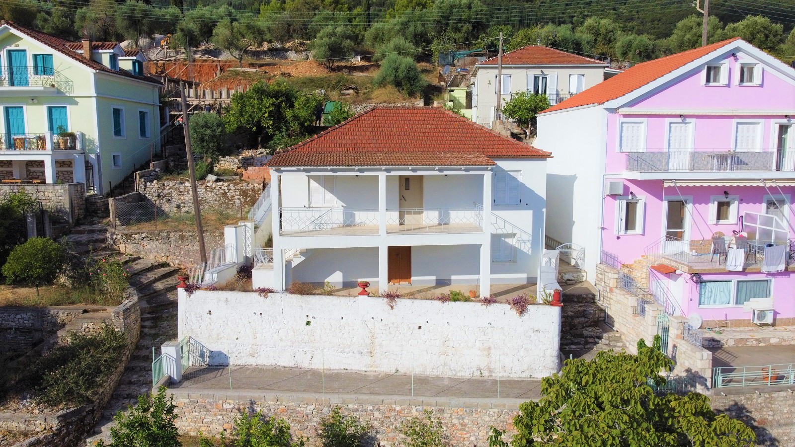 Aerial views of house for sale on Ithaca Greece, Vathi