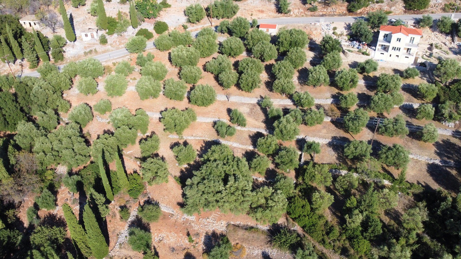 Aerial view of land for sale on Ithaca, Greece, Pisaetos
