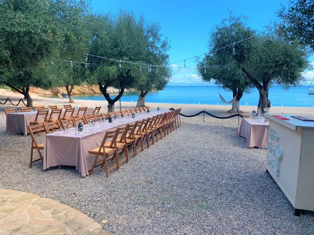 tables and bar, Birthday party, Filiatro Beach, Ithaca Greece