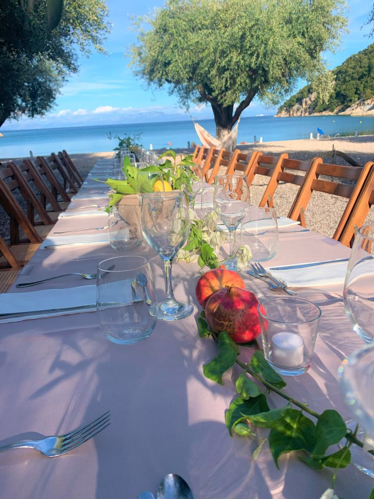 table setting, Birthday party, Filiatro beach, Ithaca Greece