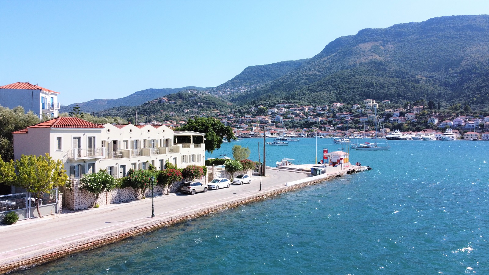 Aerial view of hotel for sale on Ithaca Greece, Vathi