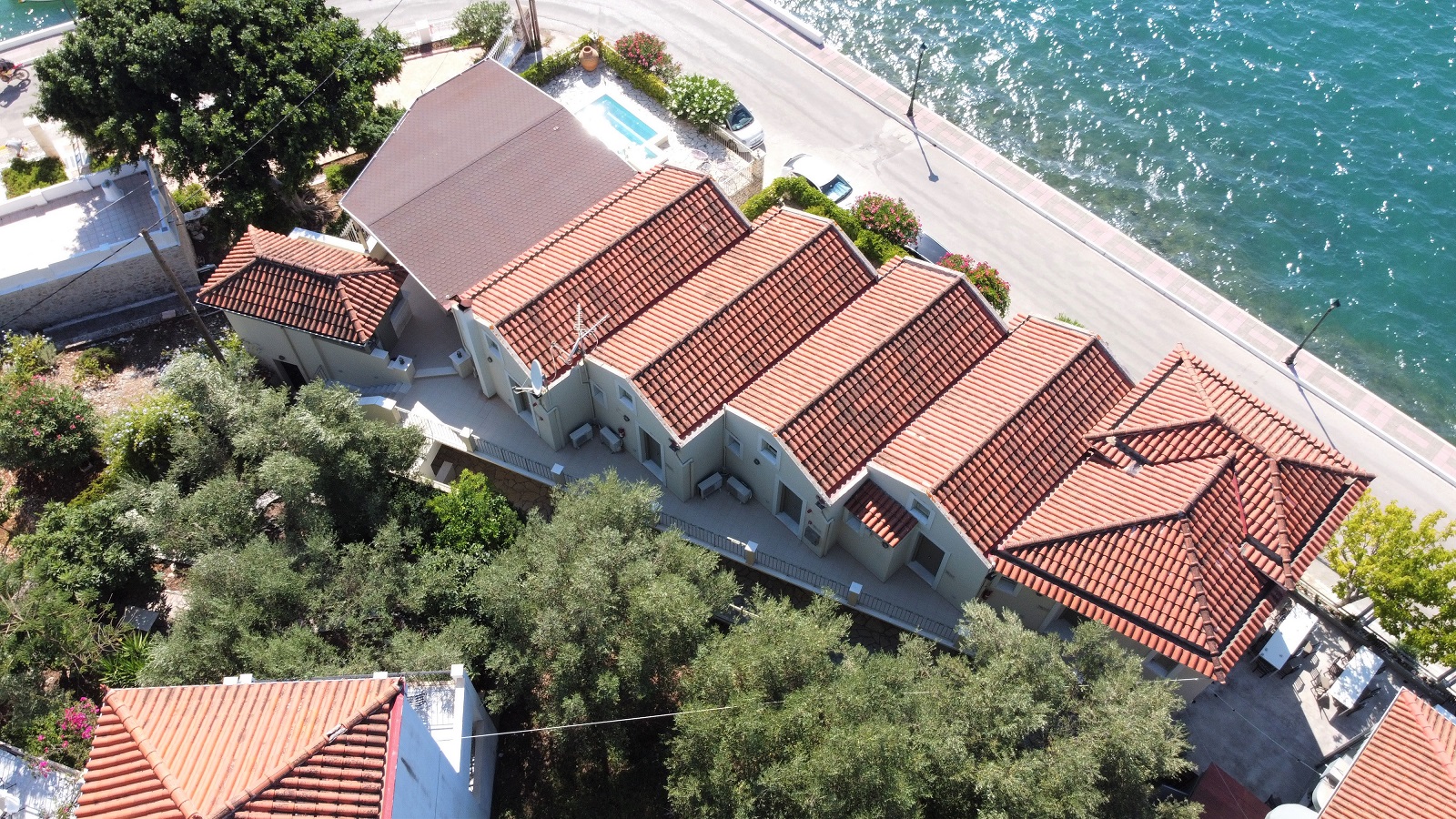 Aerial view of hotel for sale on Ithaca Greece, Vathi
